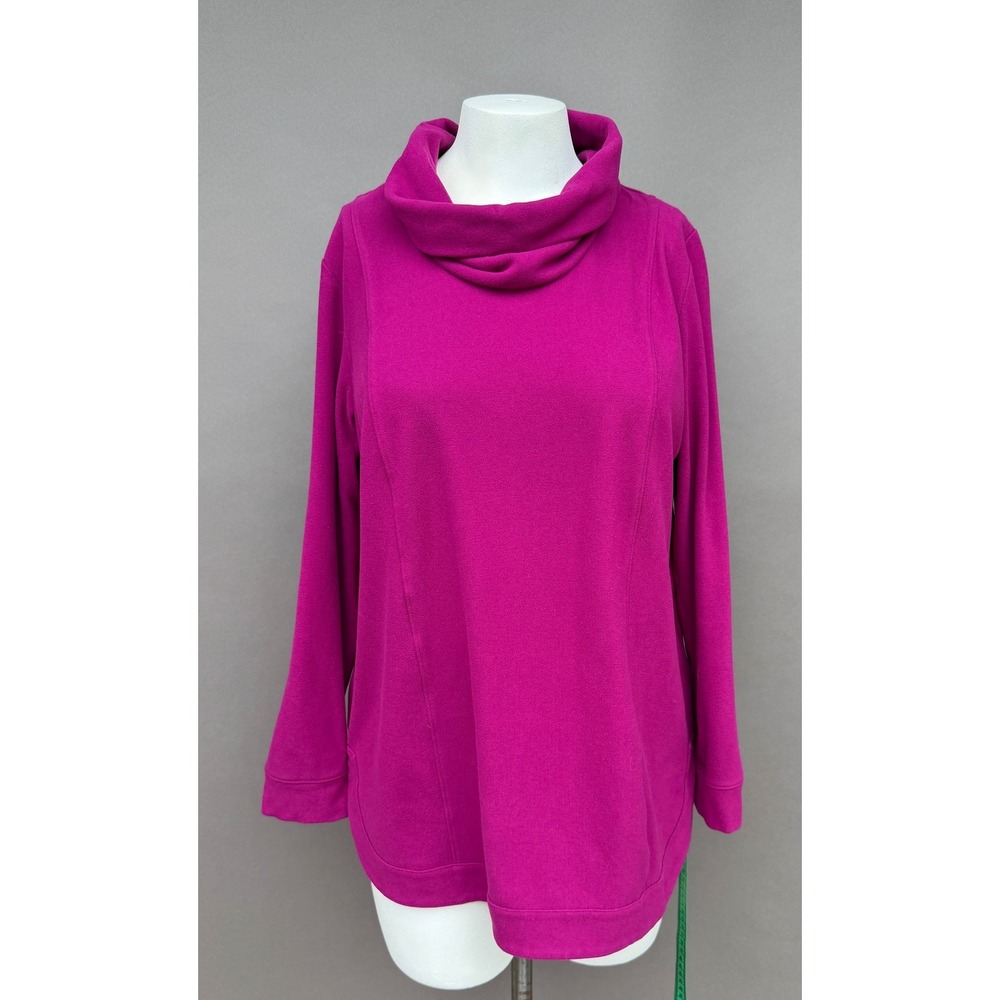 J Jill Cowl Neck Fleece Tunic Medium Magenta Pink Long Sleeve Soft Cozy Pullover - Picture 12 of 13
